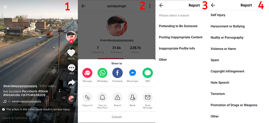 TikTok Reporting Steps